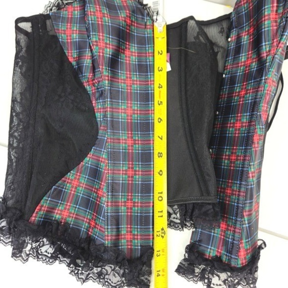 Victoria's Secret Adore Me Plaid Corset Lingerie Set Bustier Black Lace Boned Lg - Picture 5 of 16